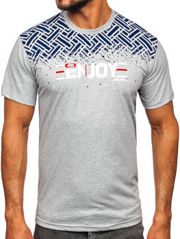 Bolf Herren Baumwoll T-Shirt mit Motiv Grau 14720