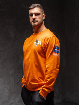 Bolf Herren Sweatshirt ohne Kapuze mit Motiv Orange  6476A1