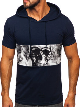 Bolf Herren T-Shirt mit Kapuze mit Motiv Dunkelblau  8T971