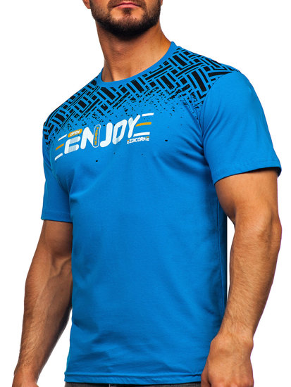 Bolf Herren Baumwoll T-Shirt mit Motiv Azurblau  14720