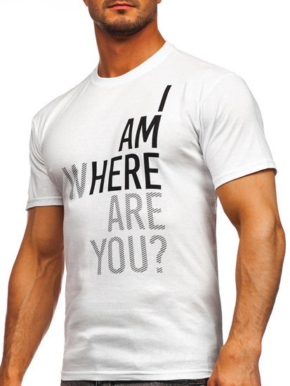 Bolf Herren Baumwoll T-Shirt mit Motiv Weiß  0404T