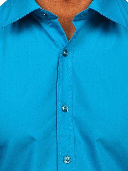 Bolf Herren Hemd Elegant Kurzarm Blau  7501