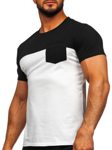 Bolf Herren T-Shirt mit Brusttasche Schwarz-Weiß  8T91